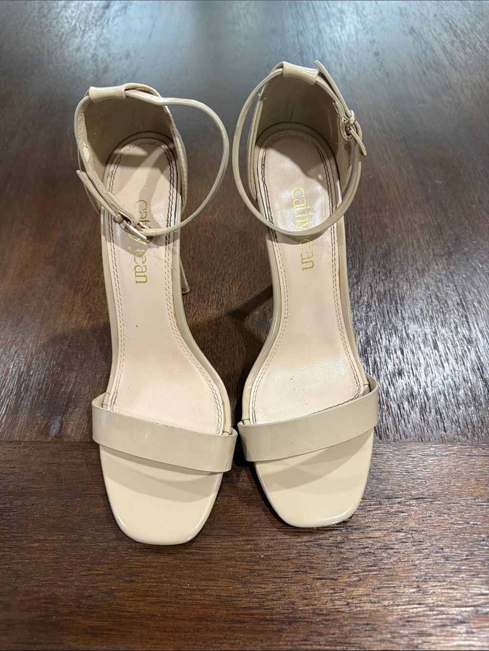 Cathy Jean Nude Patent Ankle-Strap Heels 7.5